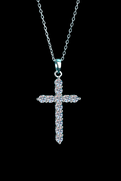 925 Sterling Silver Cross Moissanite Necklace