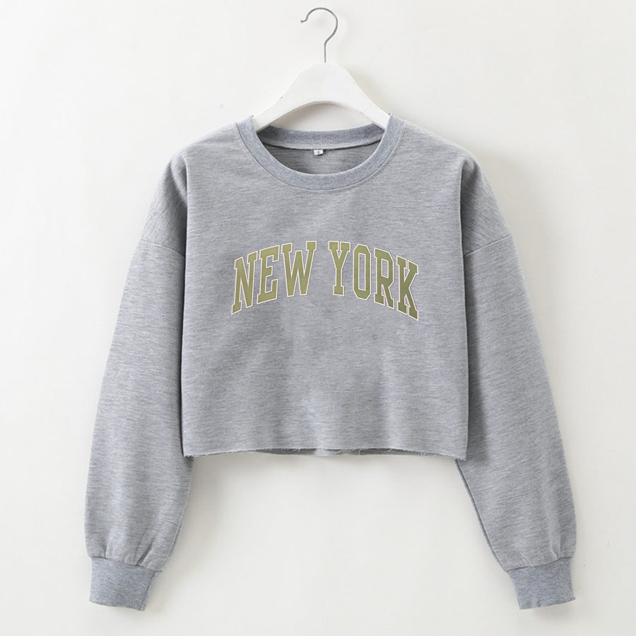 Women Clothing Autumn Winter York Letter Graphic Printing Short Loose Long Sleeves Sweater