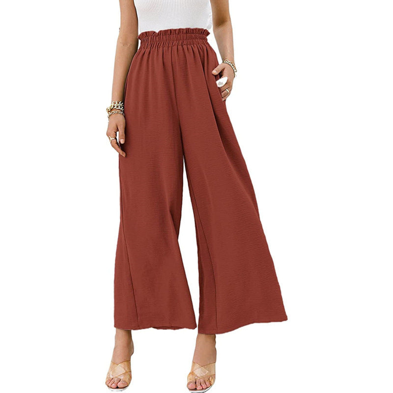 Spring Summer Cotton Linen Women Solid Color High Waist Loose Casual Wide Leg Pants