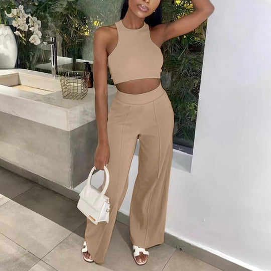 Women Suit Summer Suit Solid Color Office Sleeveless Vest Pants Casual Two Piece