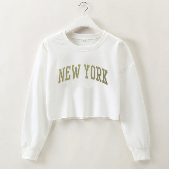 Women Clothing Autumn Winter York Letter Graphic Printing Short Loose Long Sleeves Sweater