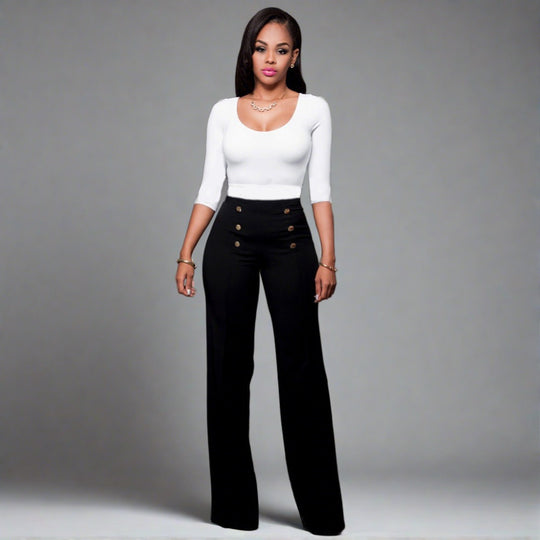 Elegant Slim-Fitting Cool Double Breasted Flared Pants