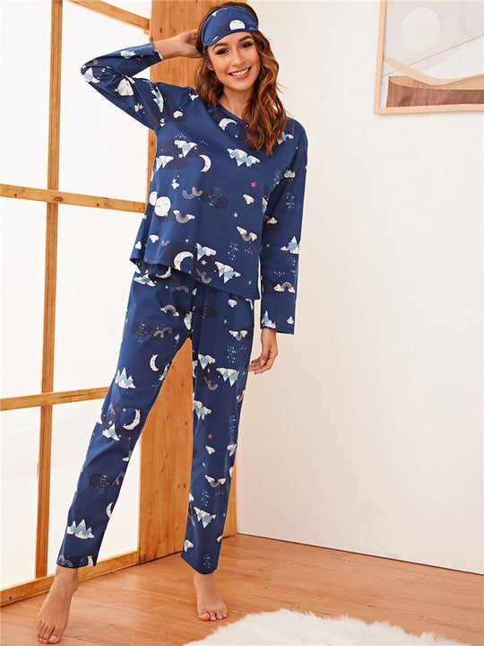 Home Wear Suit Pajamas Women Wear Eye Mask Three-Piece Set