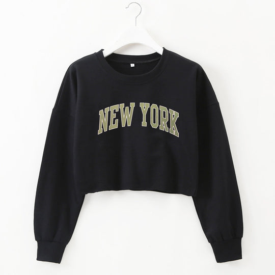 Women Clothing Autumn Winter York Letter Graphic Printing Short Loose Long Sleeves Sweater