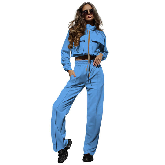 Double Bag Long Sleeve Top Casual Trousers Women Suit