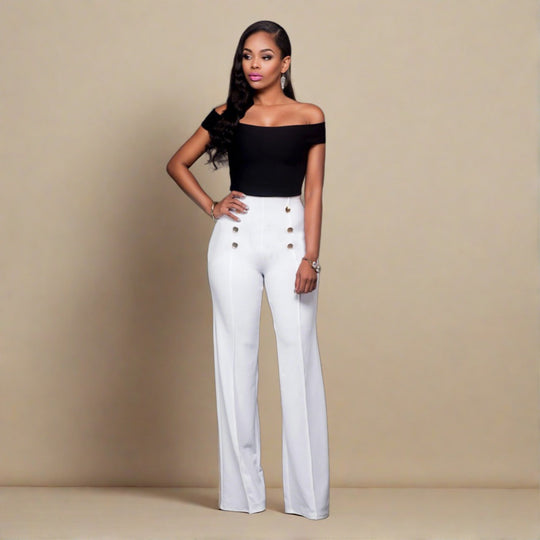 Elegant Slim-Fitting Cool Double Breasted Flared Pants