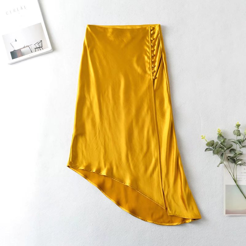 Summer Two-Color French Soft Light Acetate Satin Skirt