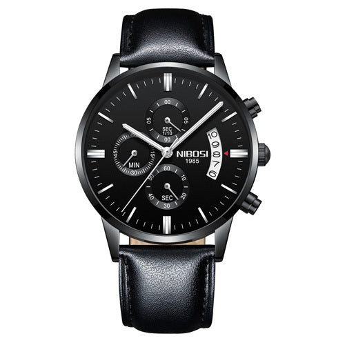 Men's Elegant Wrist Watches Black in color with a black leather strap