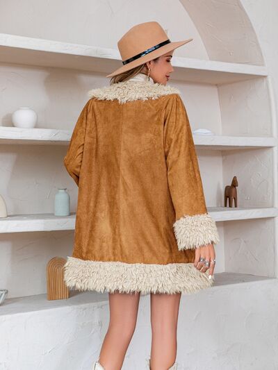 Fuzzy Open Front Long Sleeve Outerwear fur coat