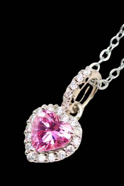 Stunning 1 Carat Moissanite Heart Pendant Necklace in 925 Sterling Silver