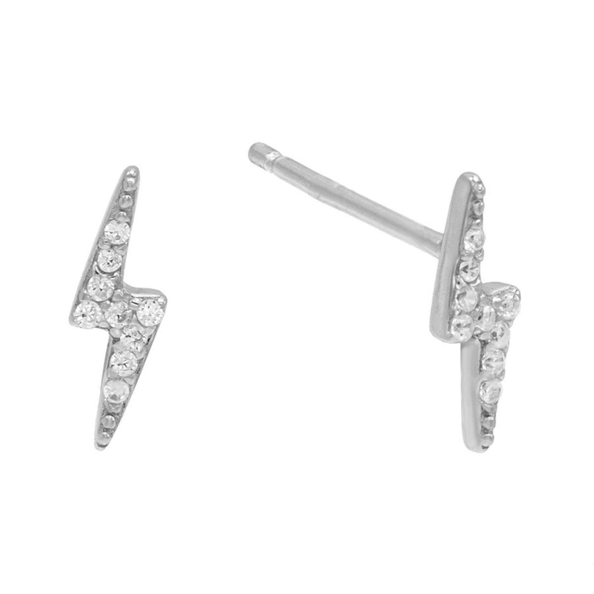 Mini Lighting Bolt Austrian Elements Studs in 14K White Gold ITALY Made