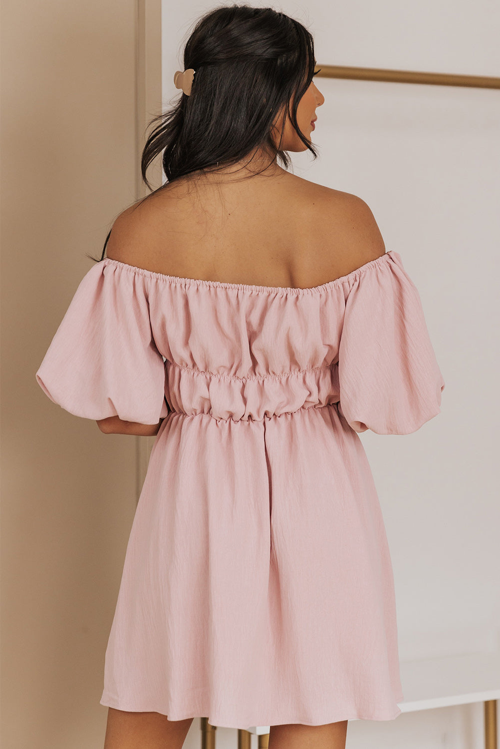 Off-Shoulder Balloon Sleeve Mini Dress Picture of the back