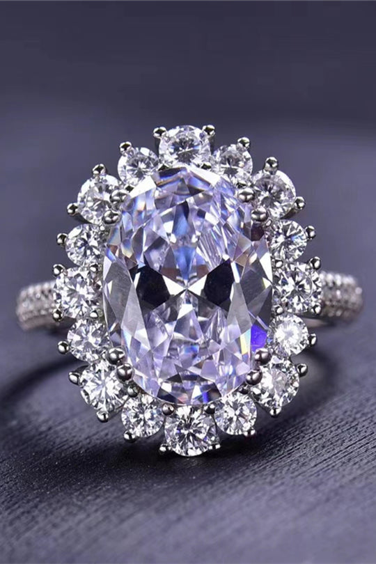 Elegant 8 Carat Oval Moissanite Ring in 925 Sterling Silver with Platinum Plating