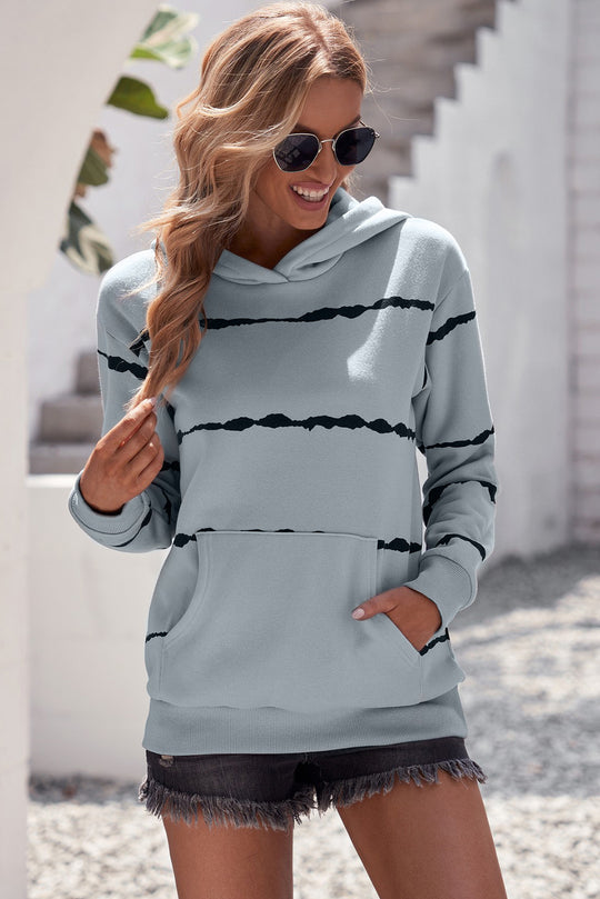 Striped Drop Shoulder Hoodie with Kangaroo Pocket