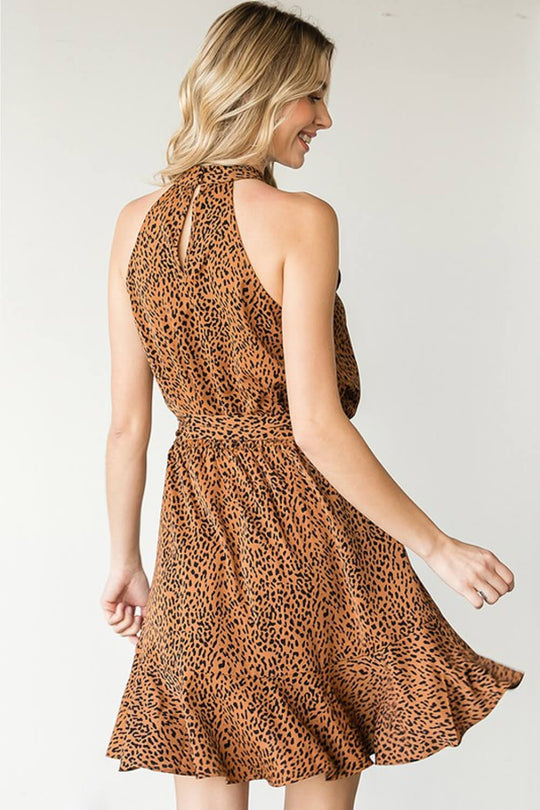  Leopard Belted Sleeveless Dress